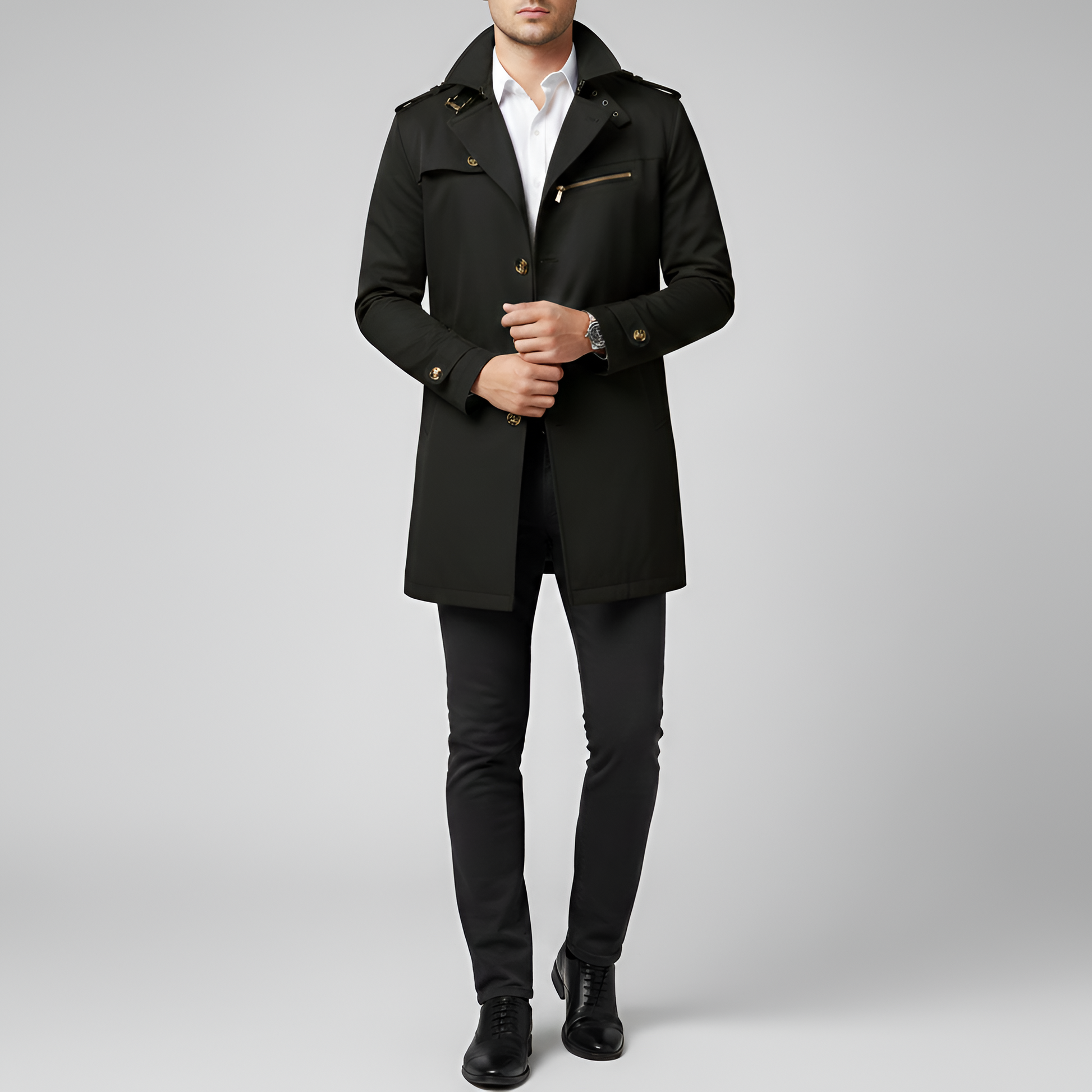 Classico trench coat uomo con cintura e zip - VogeLuxe