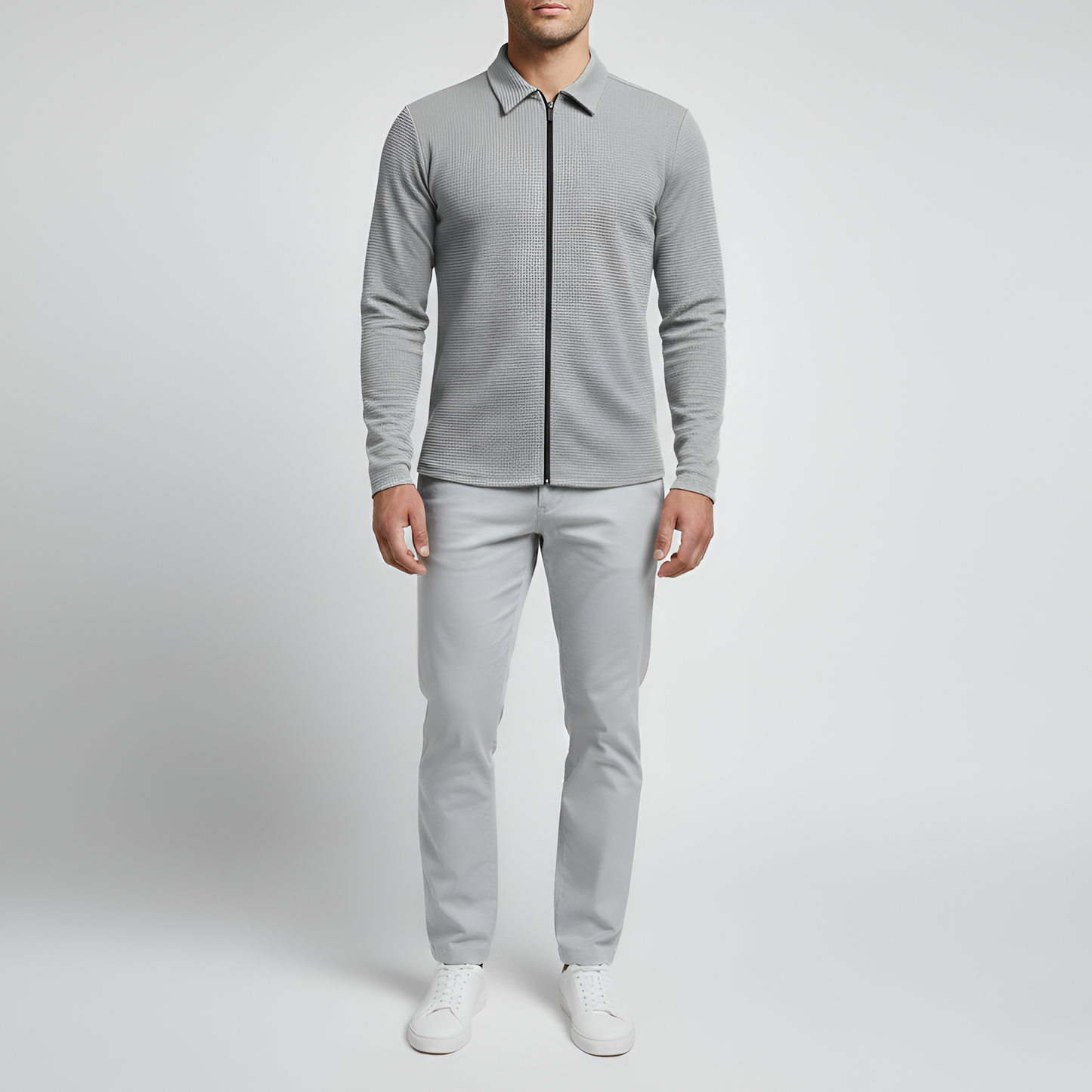 Uomo Maglione Cotone Lungo Maniche Zip