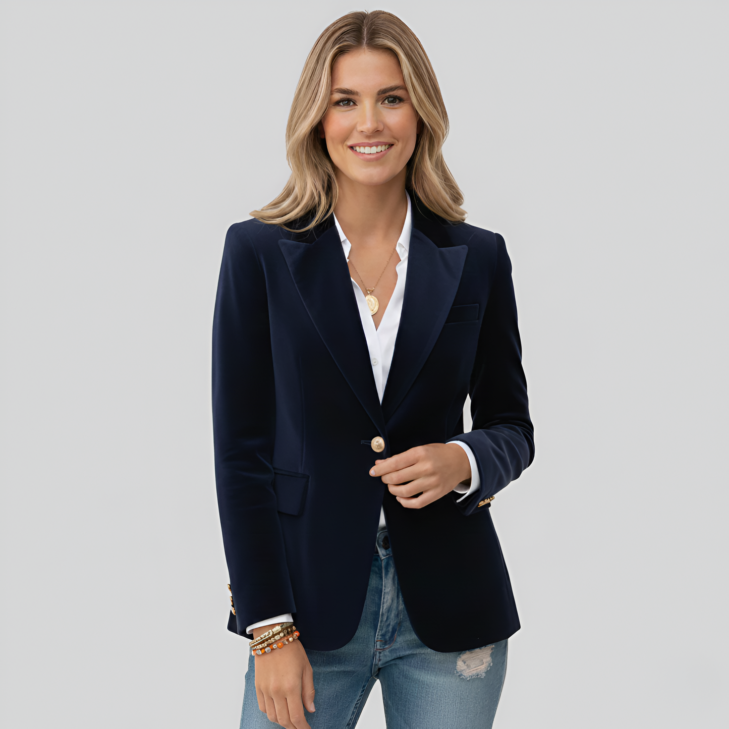 Elegant Velvet One Button Women's Blazer