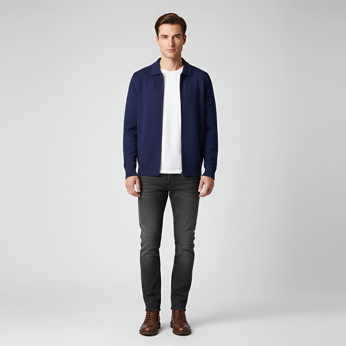Uomo Cardigan Zip Cotone Casual Jacket