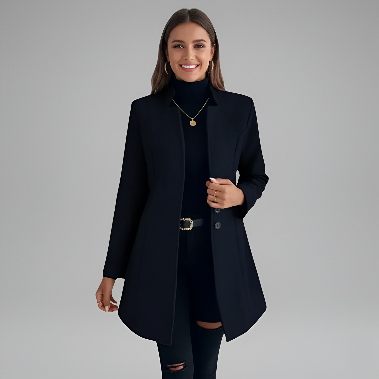 Elegant Women's Long Button Coat