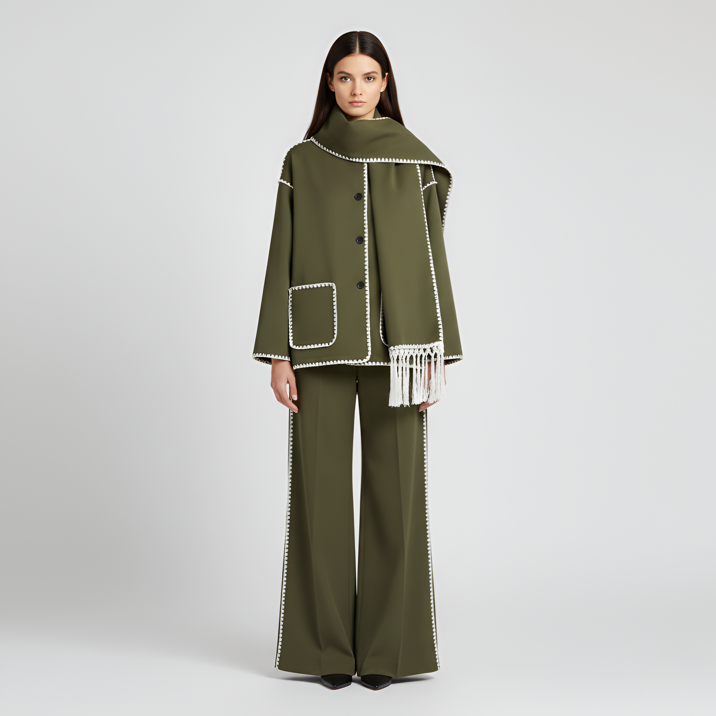Donna Corto Parka Con Sciarpa E Bottone Frontale