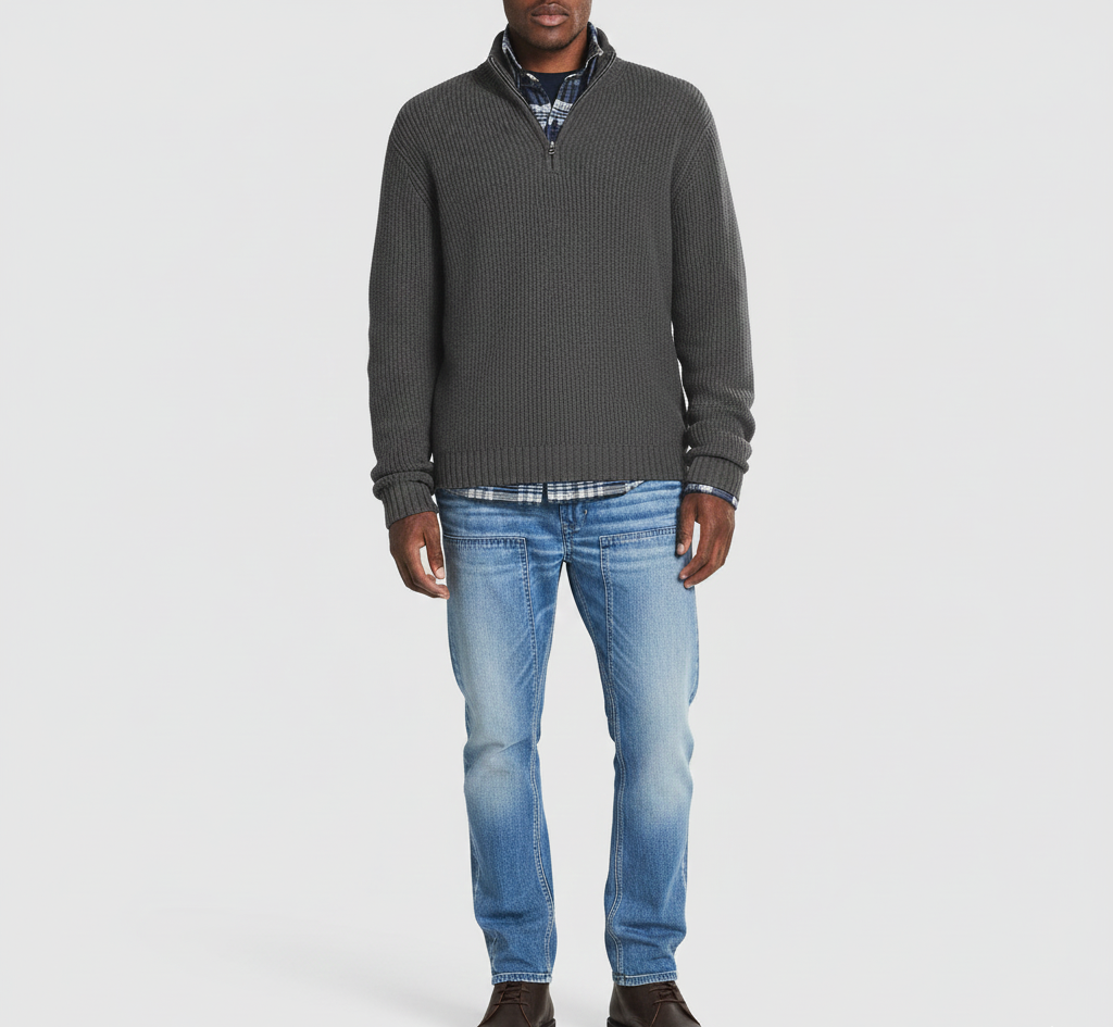 Warm Cotton High Neck Men's Zip Sweater