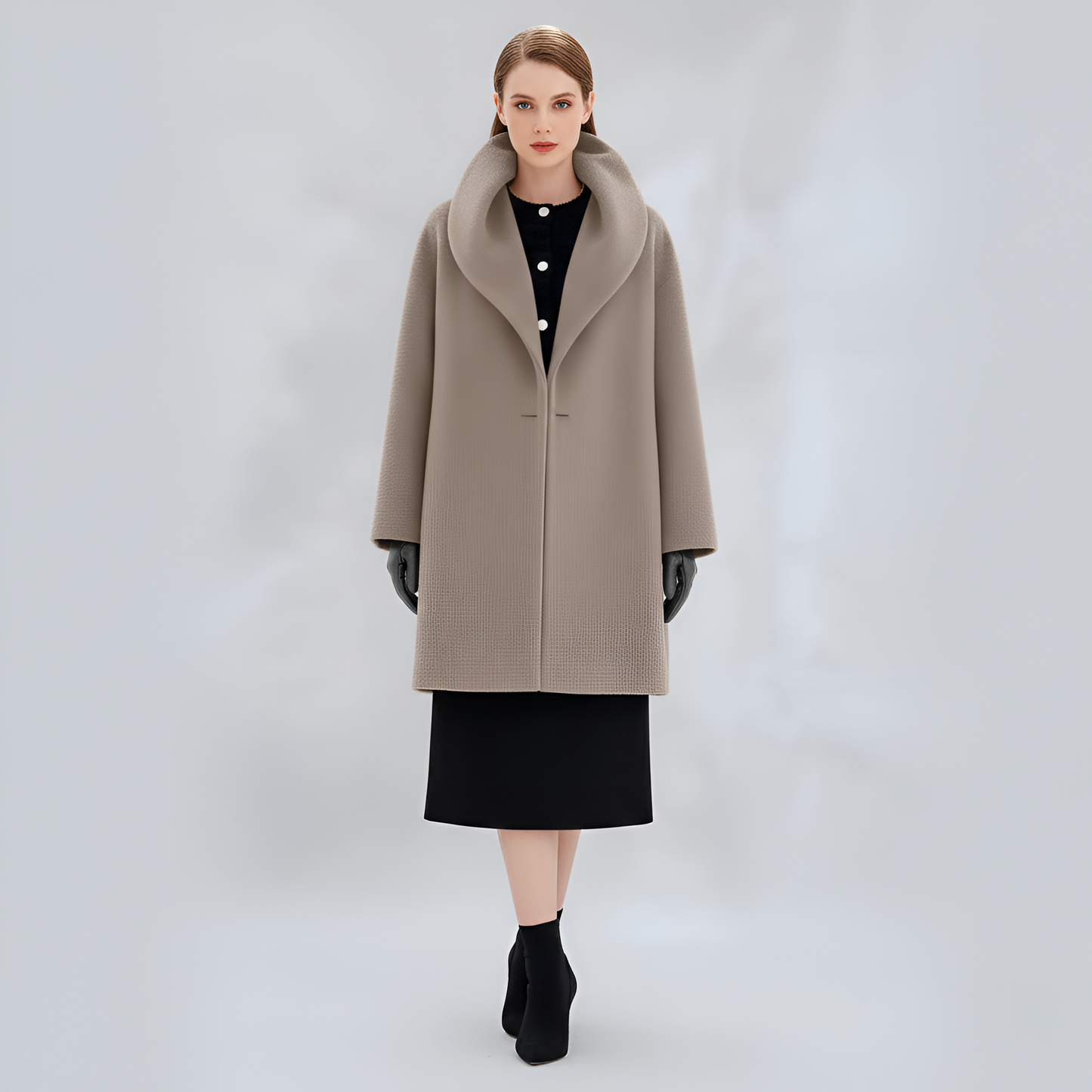 Elegante Donna Wool Blend Coat con Collo Largo
