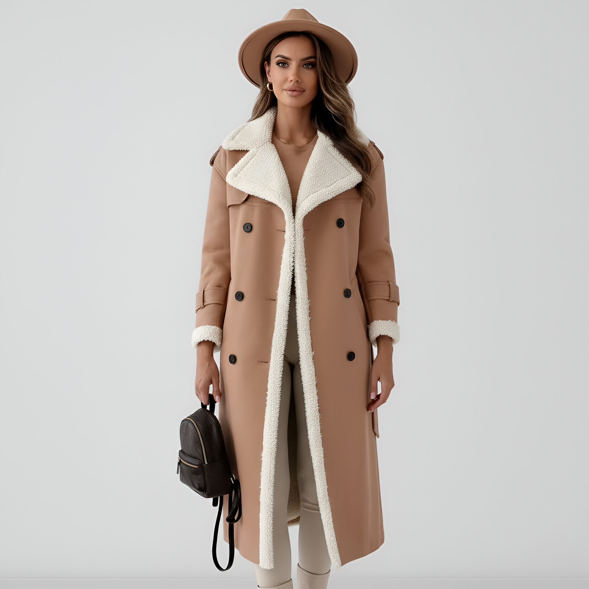 Luxury Fake Leather Long Shearling Lined Women Coat - VogeLuxe