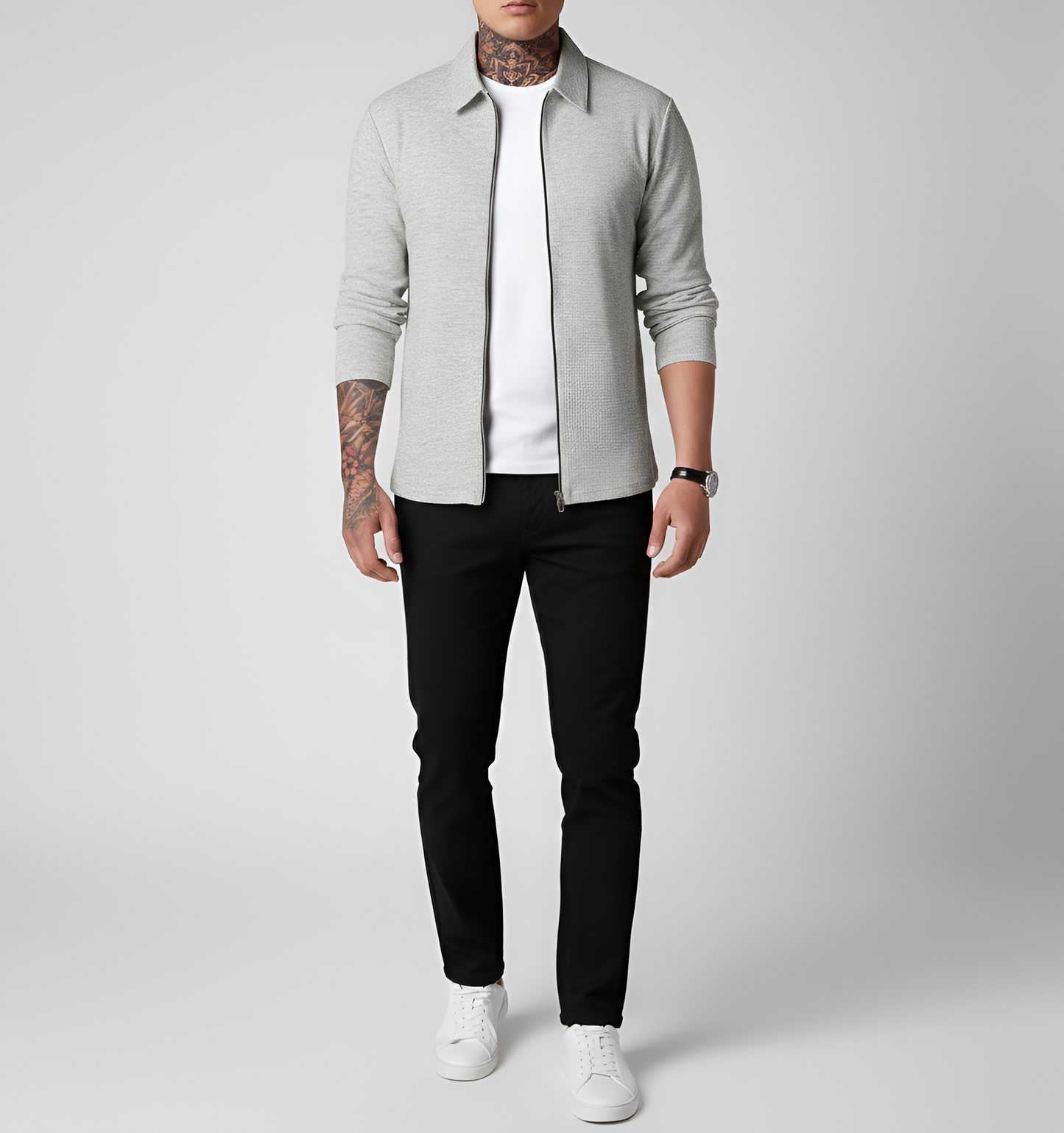 Uomo Maglione Cotone Lungo Maniche Zip