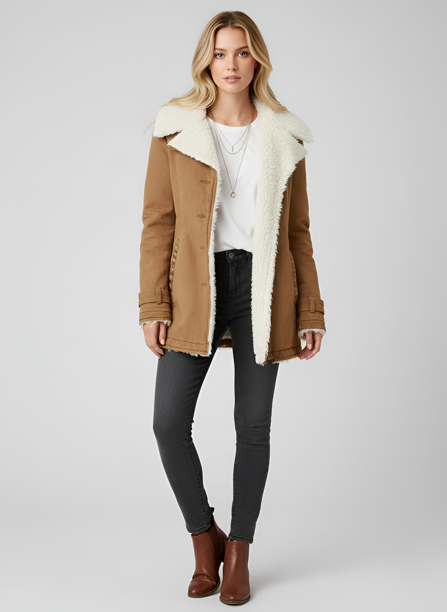 Elegante donna montone giacca in pelle con fodera sintetica morbida