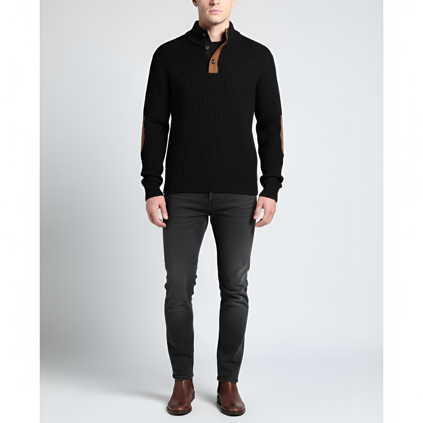Sweater uomo dolcevita a coste con rinforzi ai gomiti - VogeLuxe