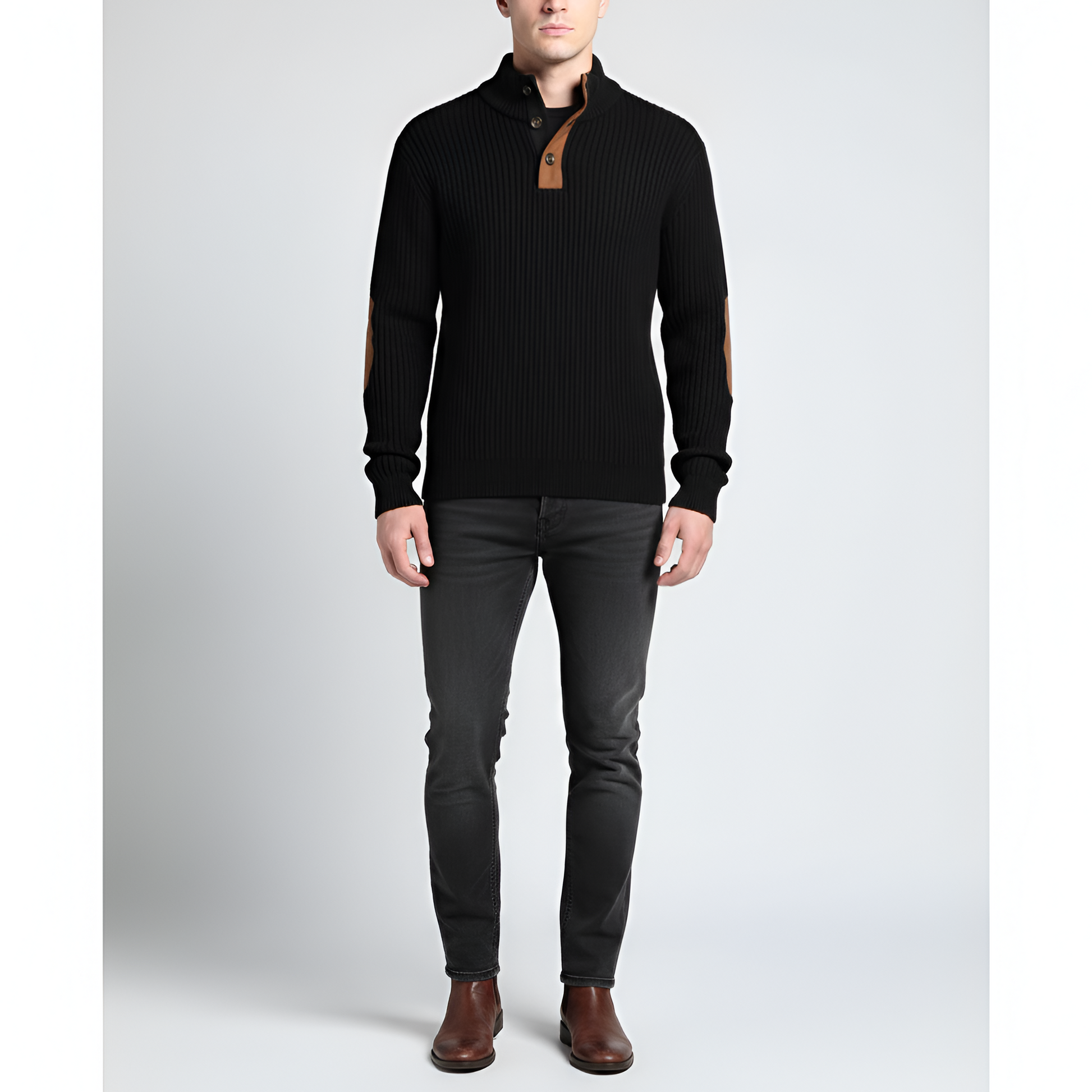 Sweater uomo dolcevita a coste con rinforzi ai gomiti - VogeLuxe
