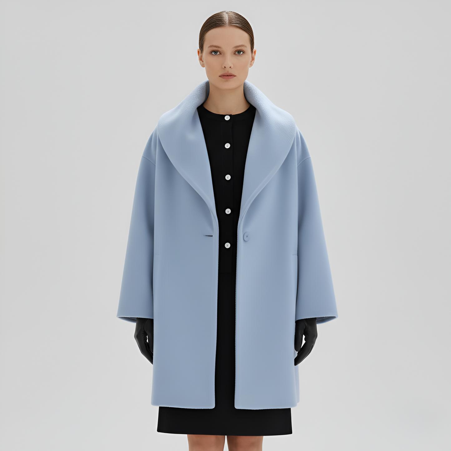 Elegante Donna Wool Blend Coat con Collo Largo
