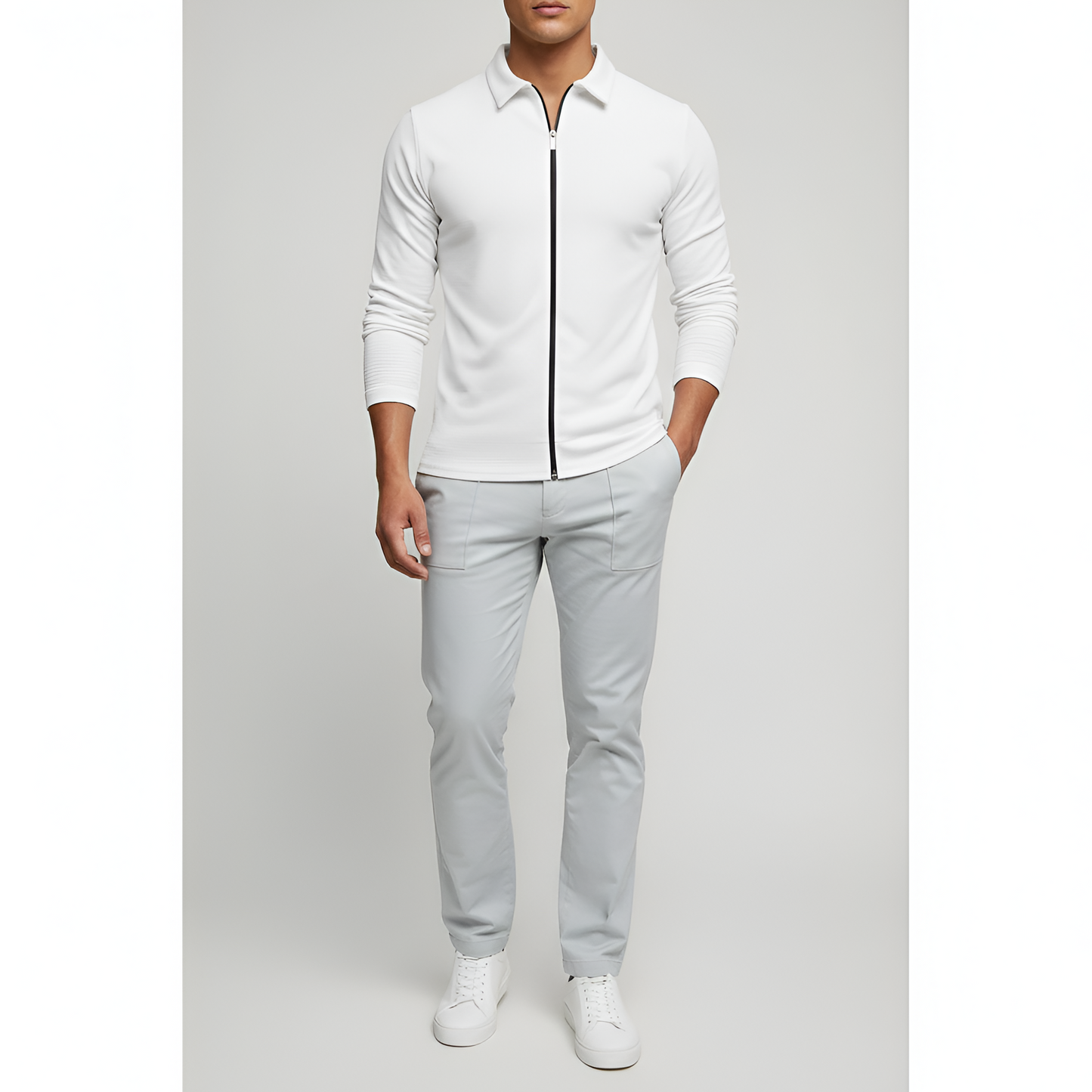 Uomo Maglione Cotone Lungo Maniche Zip
