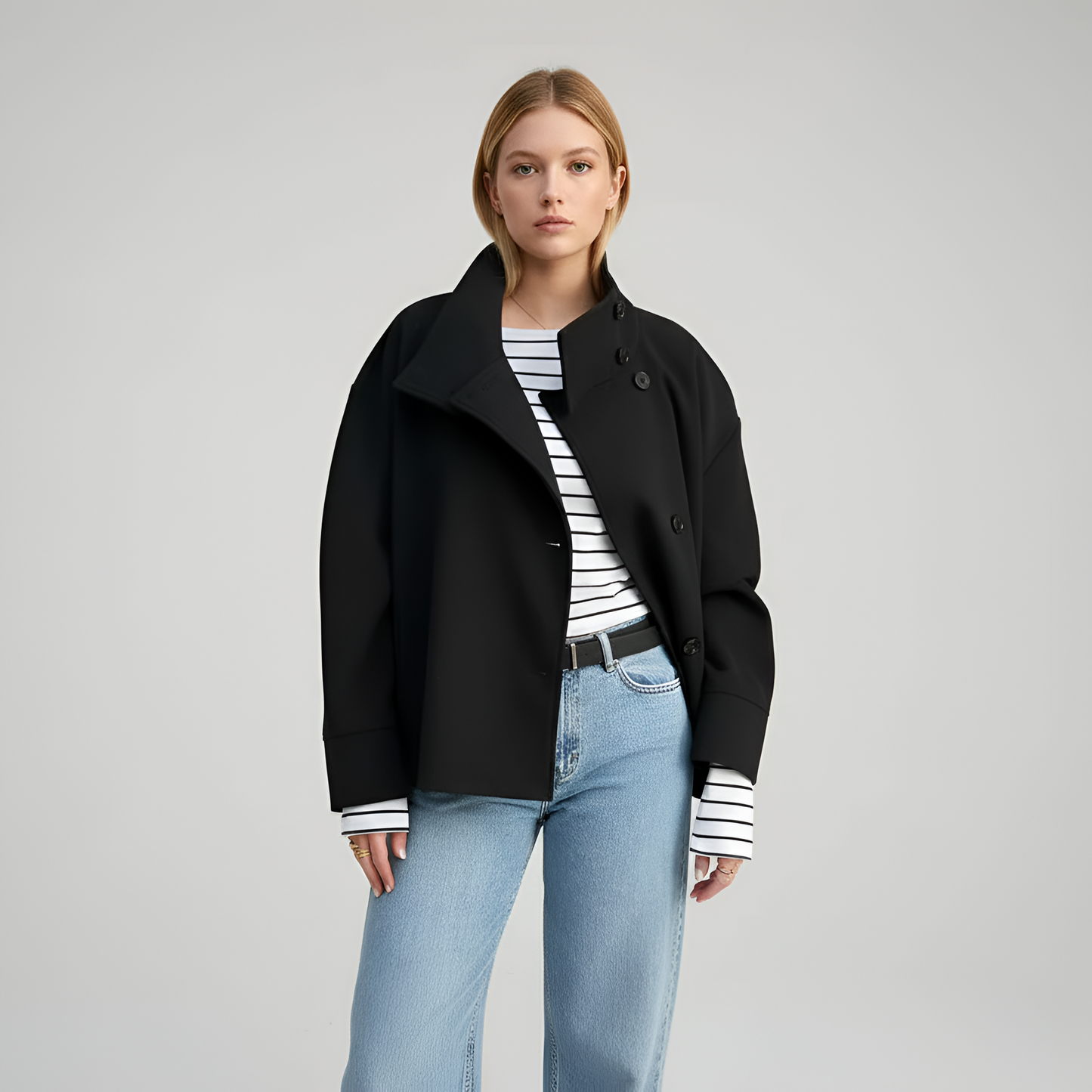 Donna Corta Giacca Lana Doppiopetto Inverno