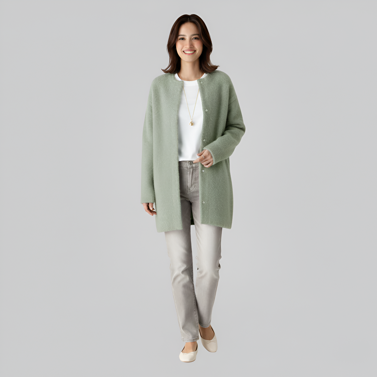 Women's Long Wool Blend Button Cardigan - VogeLuxe