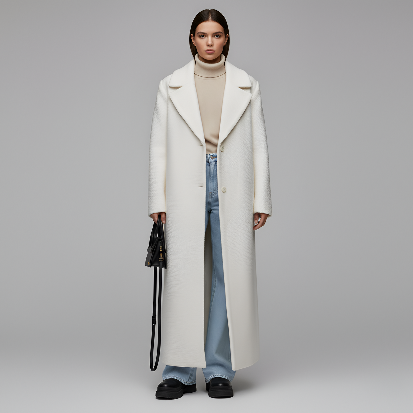 Women's Long Wool Blend Coat Elegant Design