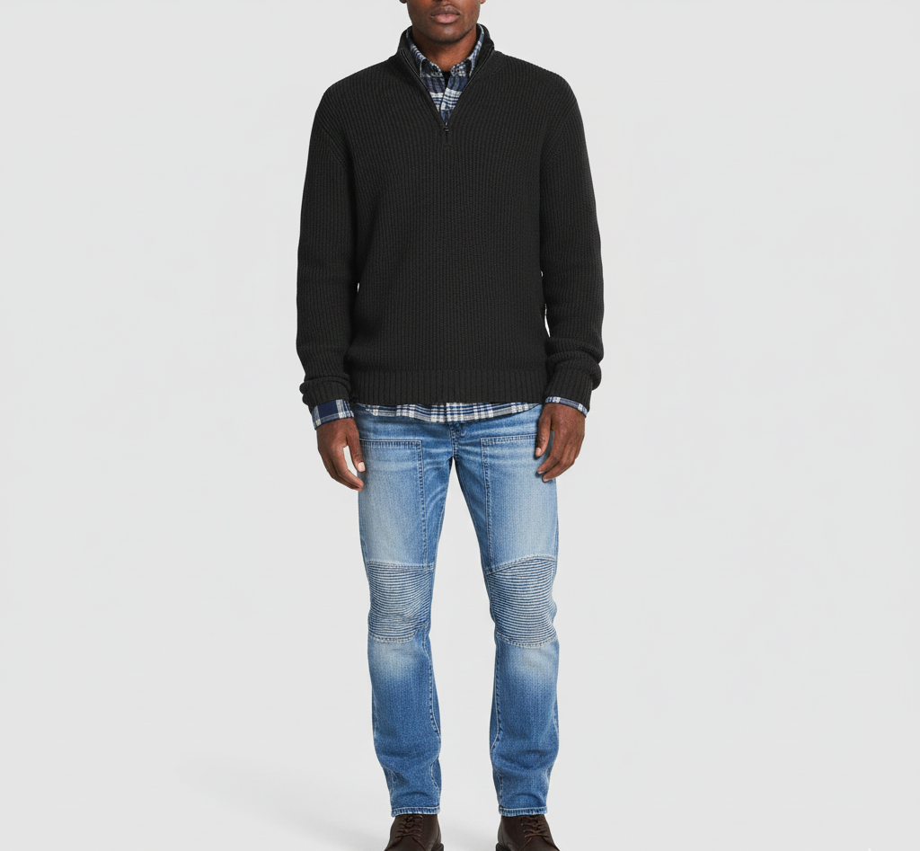 Warm Cotton High Neck Men's Zip Sweater - VogeLuxe
