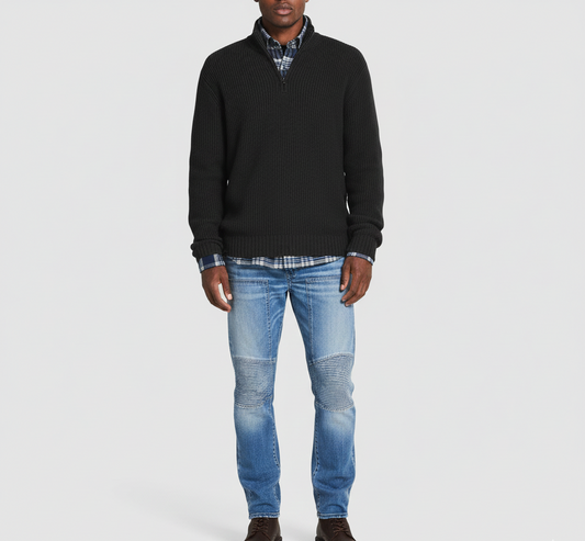 Warm Cotton High Neck Men's Zip Sweater - VogeLuxe