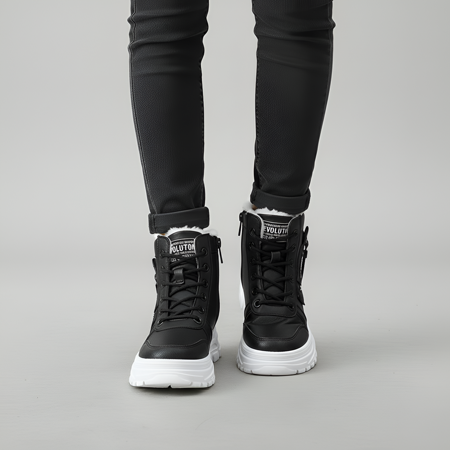 Alte Sneakers Impermeabili con Suola Gomma e Lacci