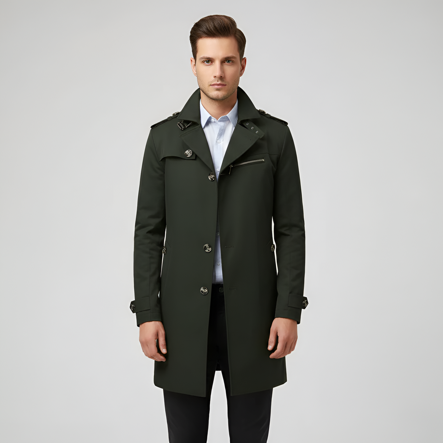Classico trench coat uomo con cintura e zip