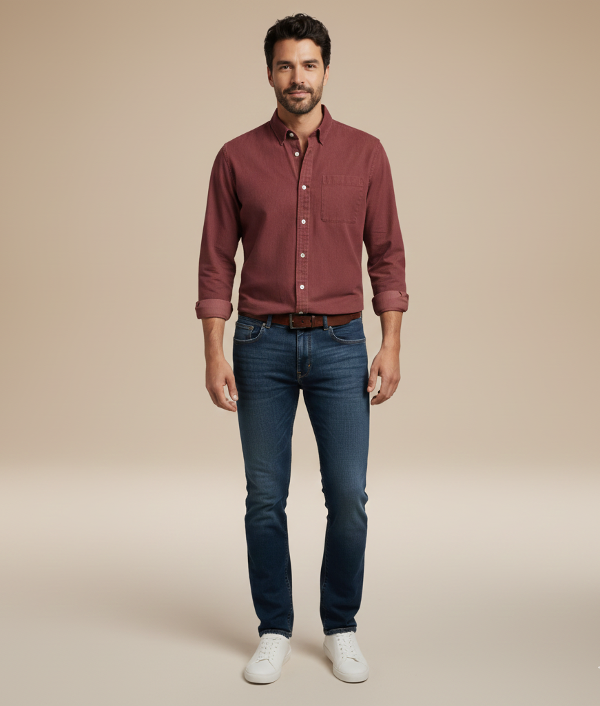 Uomo Cotton Casual Long Sleeve Shirt