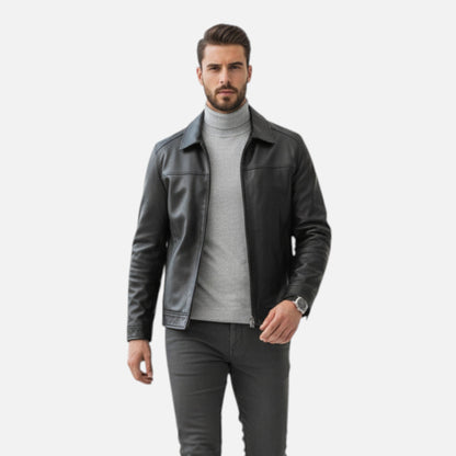 Men's Classic Faux Leather Polo Jacket - VogeLuxe