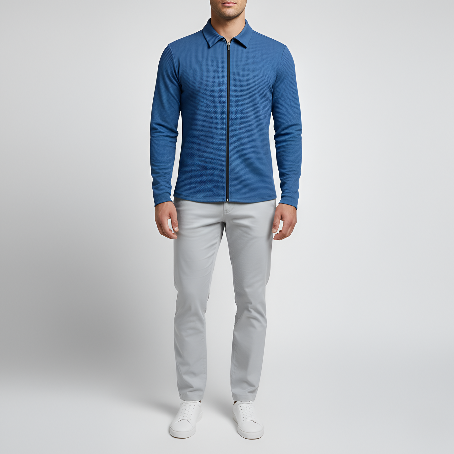 Uomo Maglione Cotone Lungo Maniche Zip