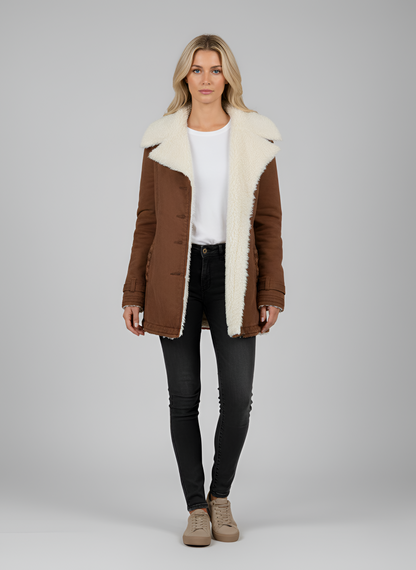 Elegante donna montone giacca in pelle con fodera sintetica morbida
