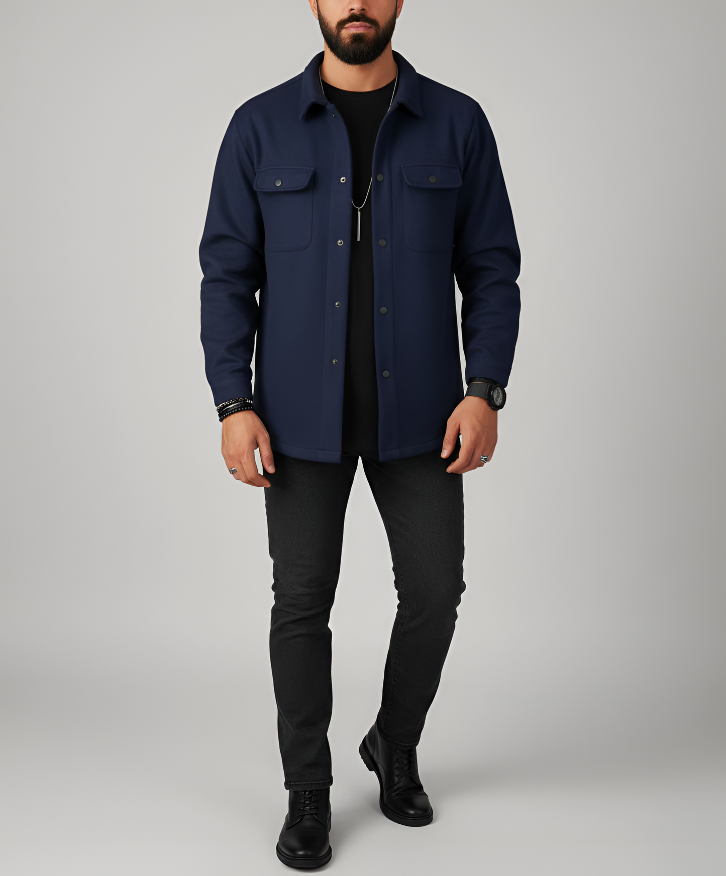 Warm Wool Blend Long Sleeve Men's Shirt