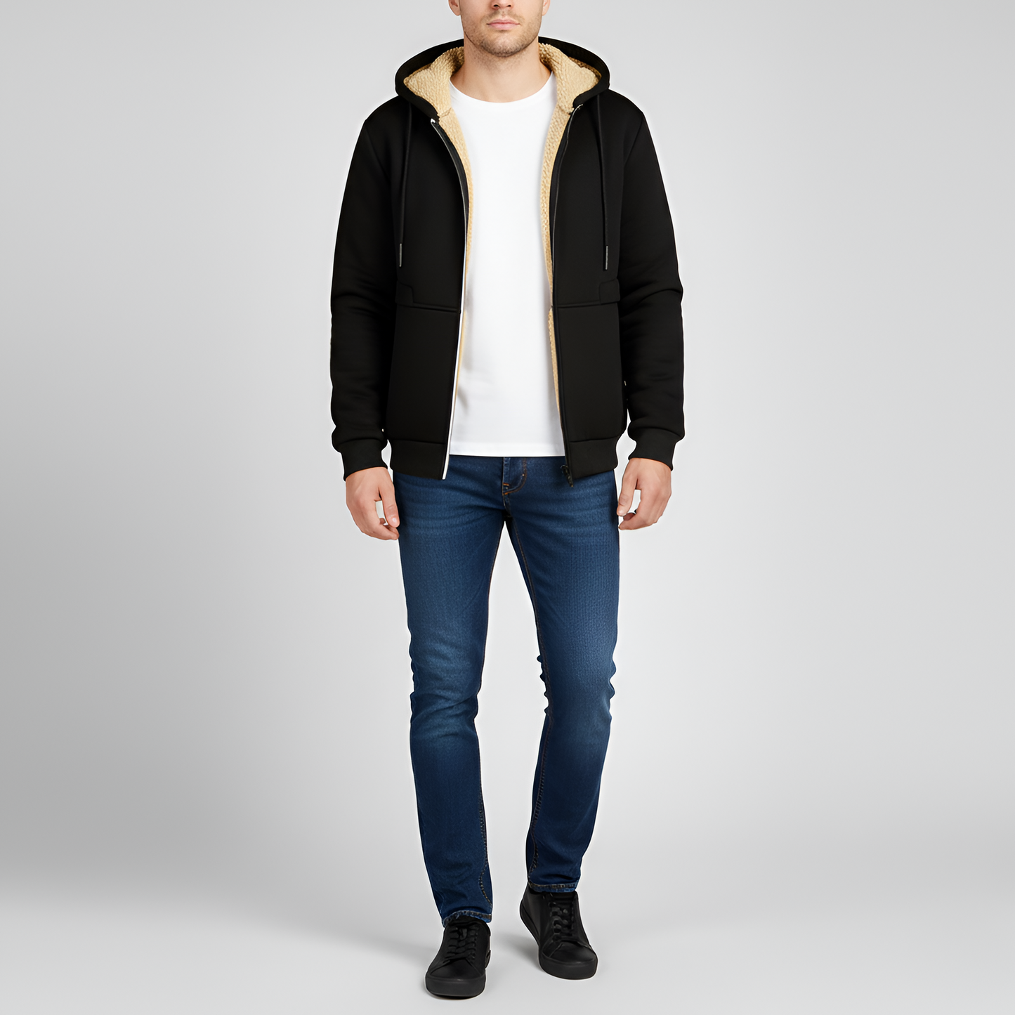 Uomo Felpa Cappuccio Pile Zip Up Jacket