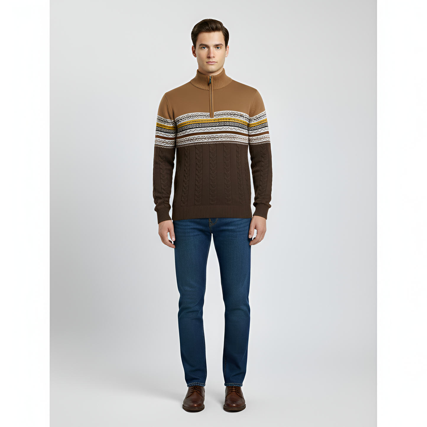 Warm Zip Neck Mens Wool Blend Sweater