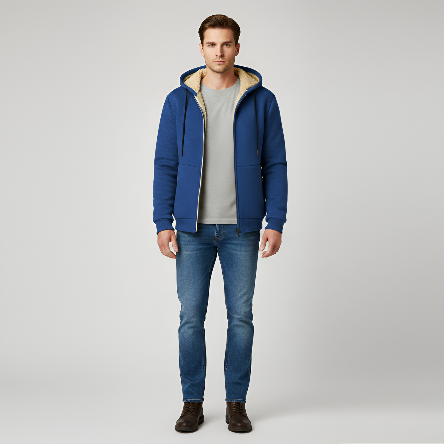 Uomo Felpa Cappuccio Pile Zip Up Jacket
