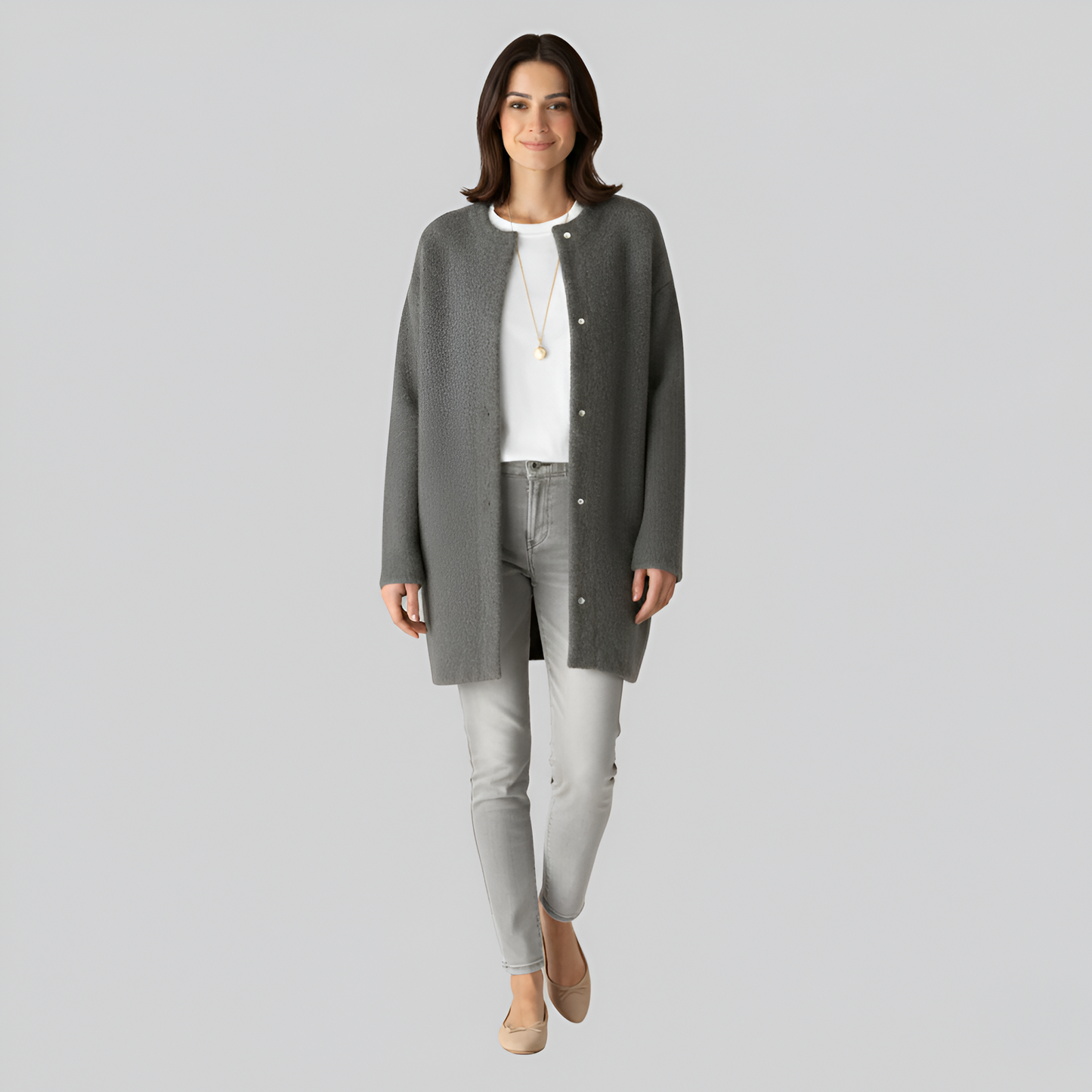 Women's Long Wool Blend Button Cardigan