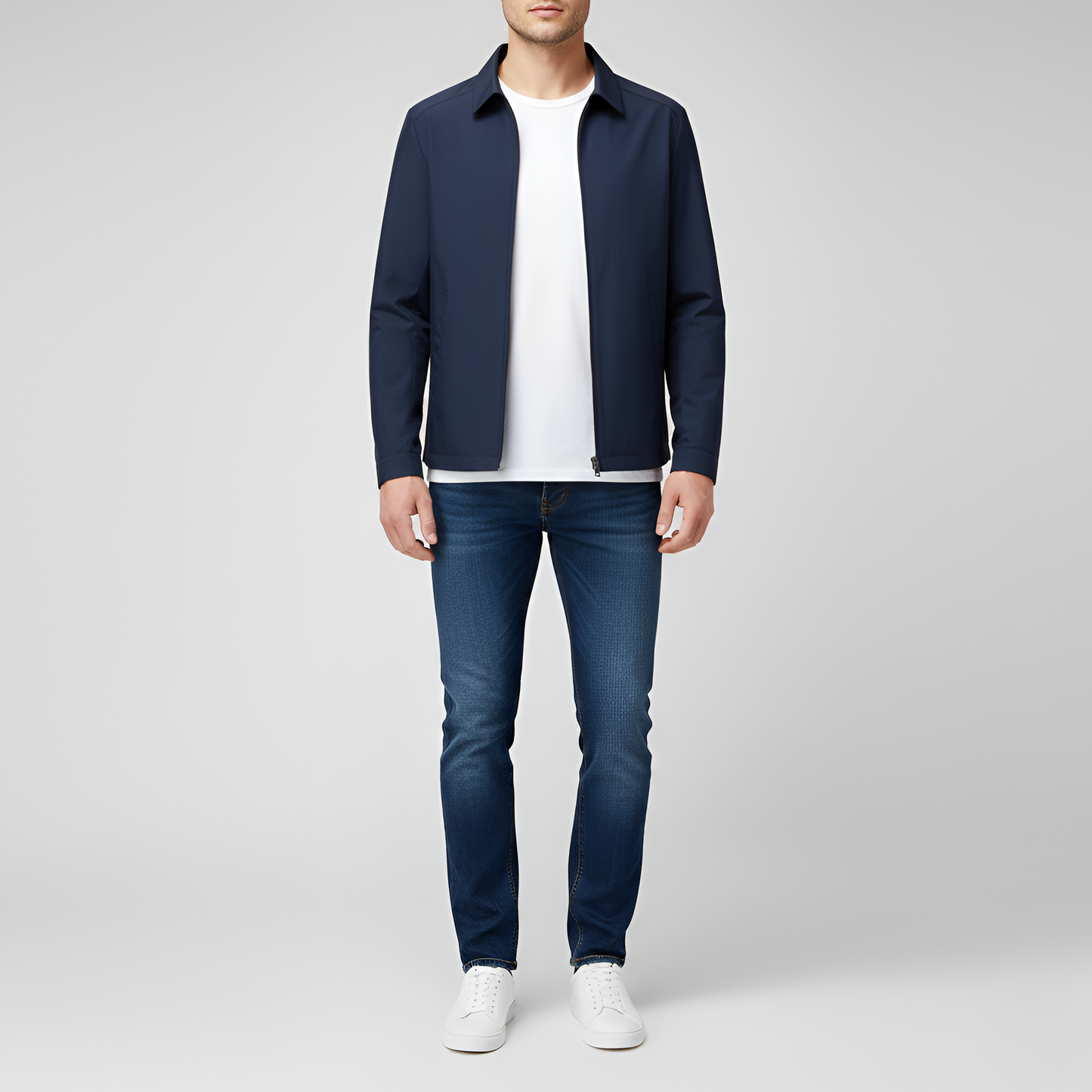 Uomo Giacca Leggera Impermeabile con Zip e Colletto Sportivo