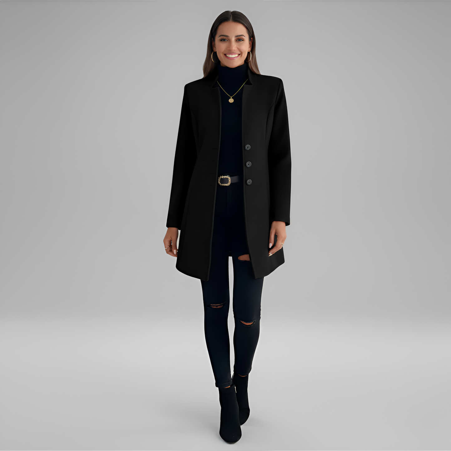 Elegant Women's Long Button Coat