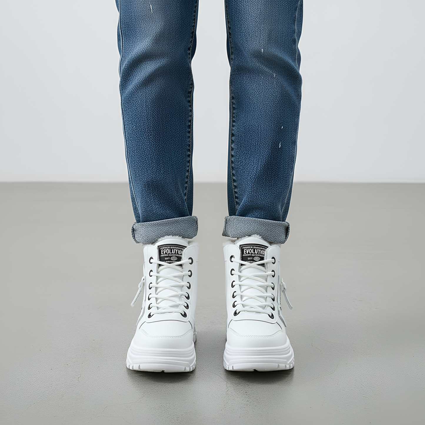 Alte Sneakers Impermeabili con Suola Gomma e Lacci