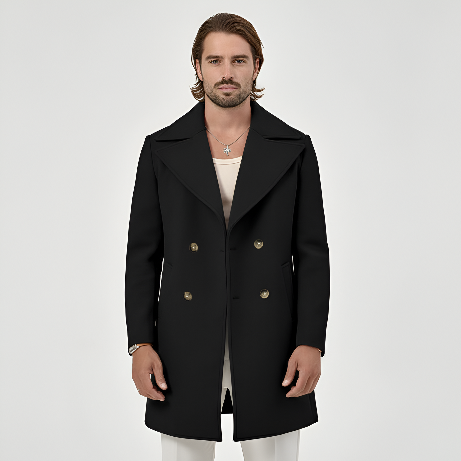 Warm Double-Breasted Wool Men's Coat - VogeLuxe