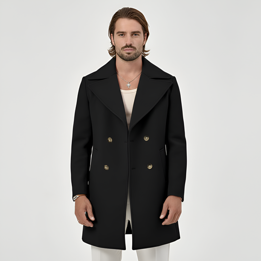 Warm Double-Breasted Wool Men's Coat - VogeLuxe