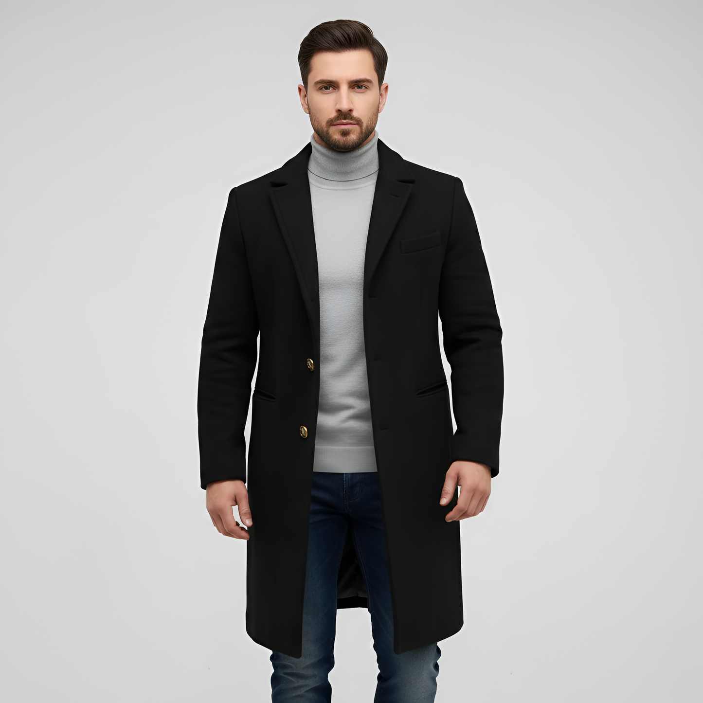 Classic Wool Men's Coat with Lapel and Button Closure - VogeLuxe