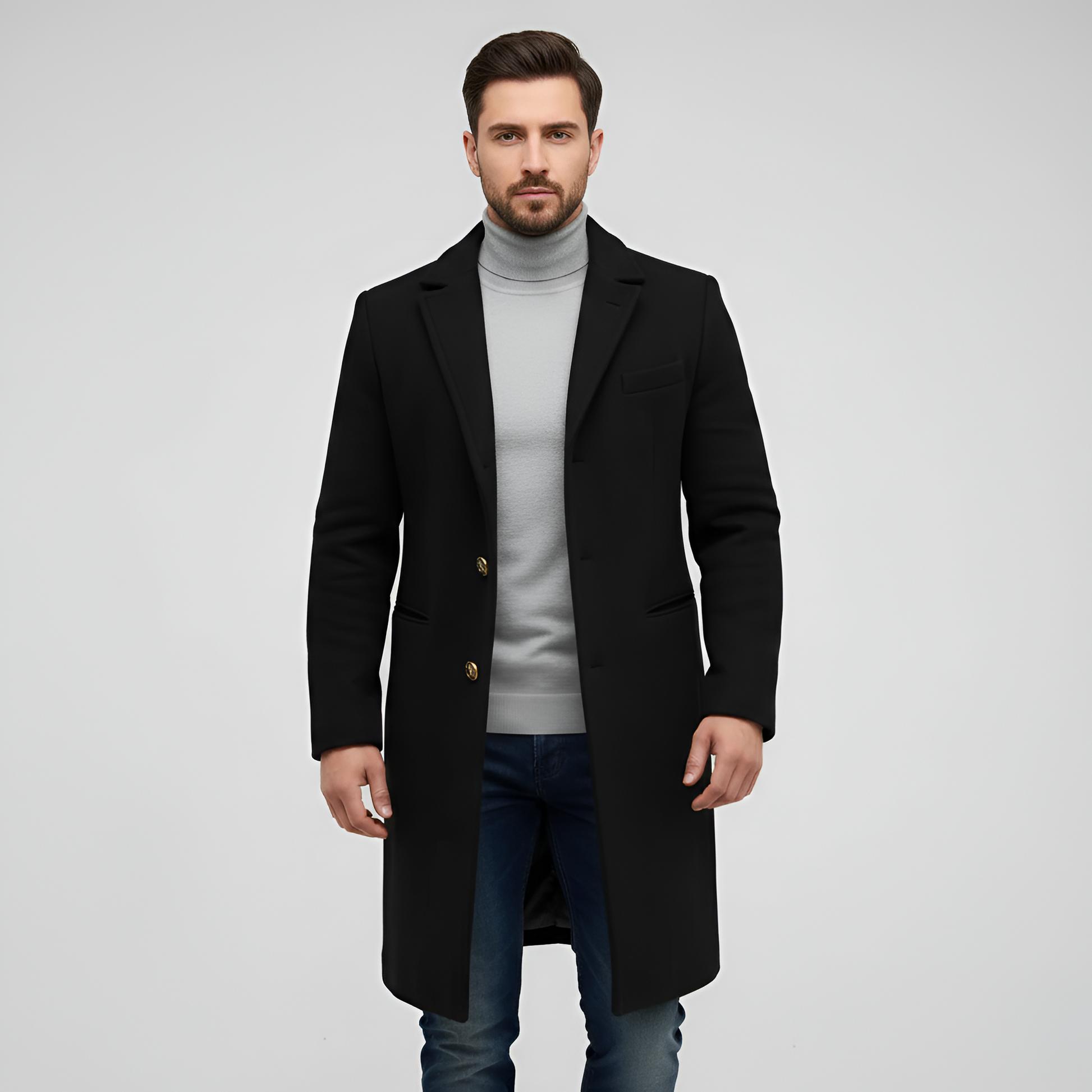 Classic Wool Men's Coat with Lapel and Button Closure - VogeLuxe