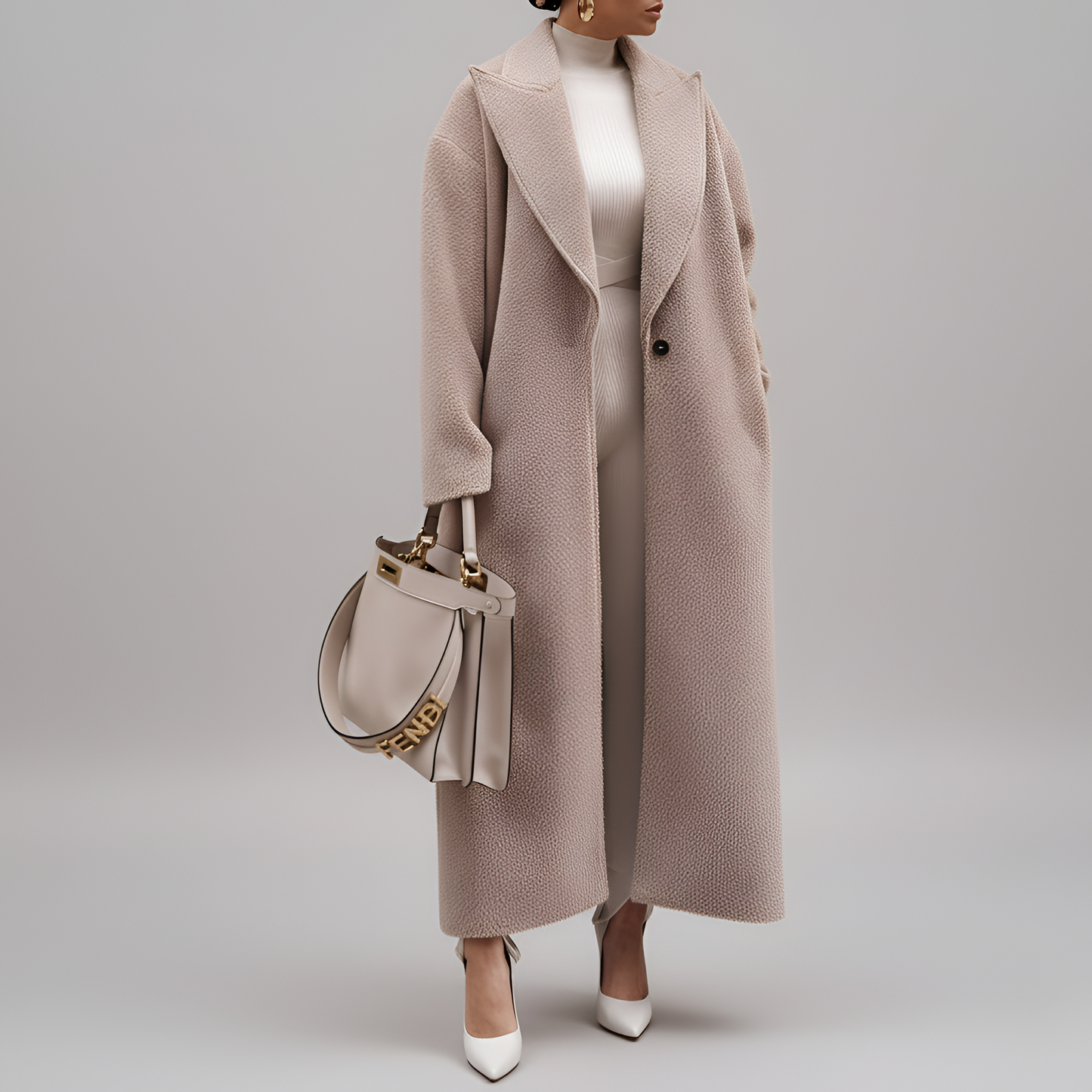Women's Long Wool Blend Coat Elegant Design - VogeLuxe