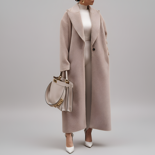 Women's Long Wool Blend Coat Elegant Design - VogeLuxe