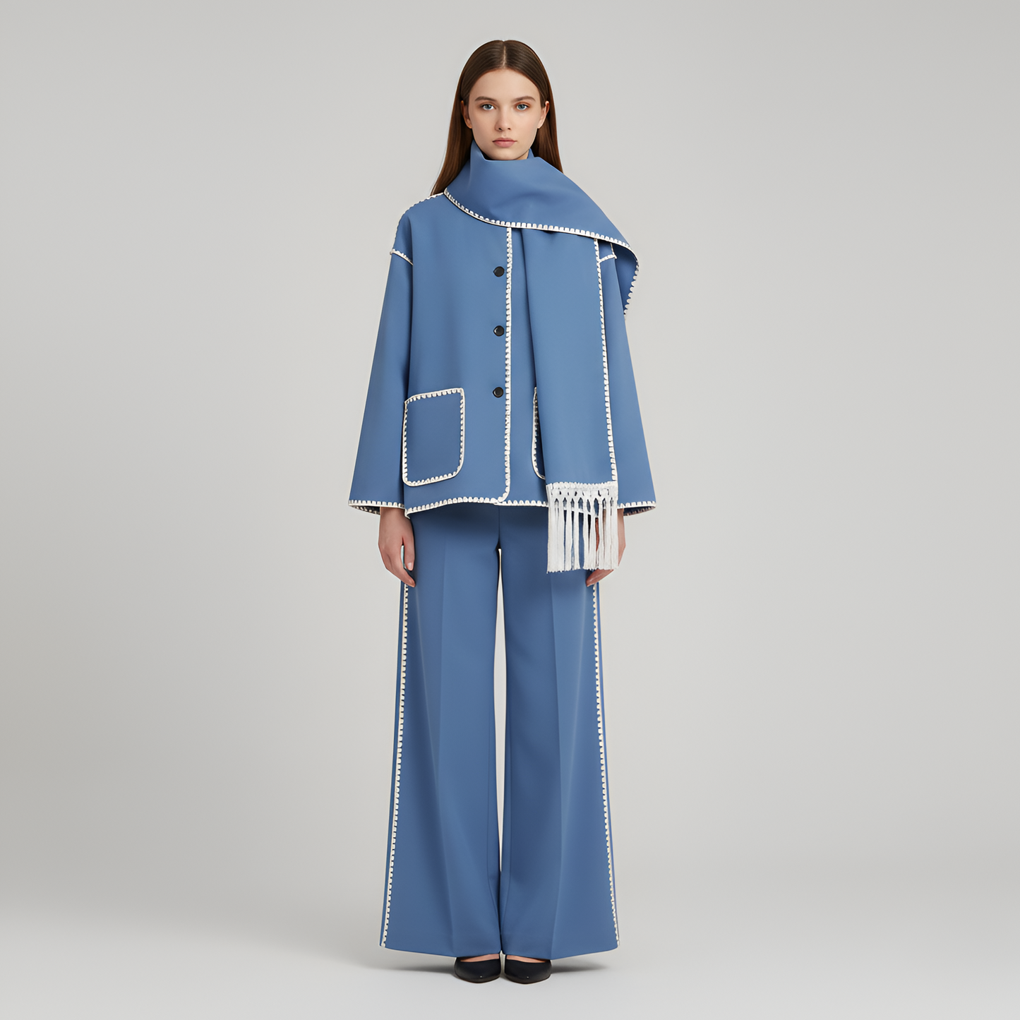 Donna Corto Parka Con Sciarpa E Bottone Frontale