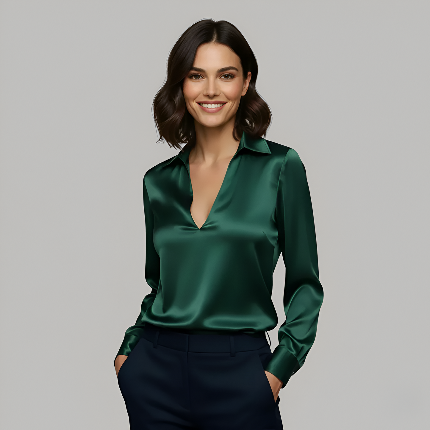 Elegante Donna Blouse in Seta V Neck