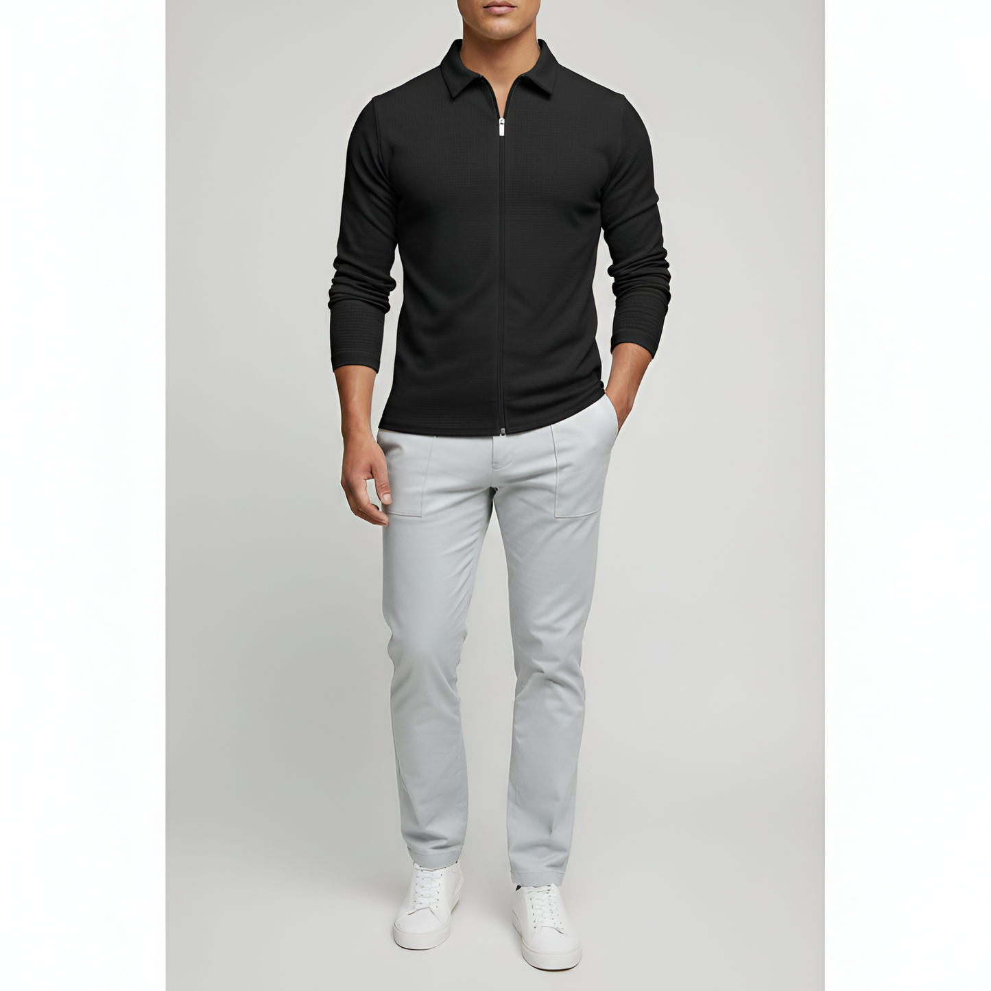 Uomo Maglione Cotone Lungo Maniche Zip - VogeLuxe
