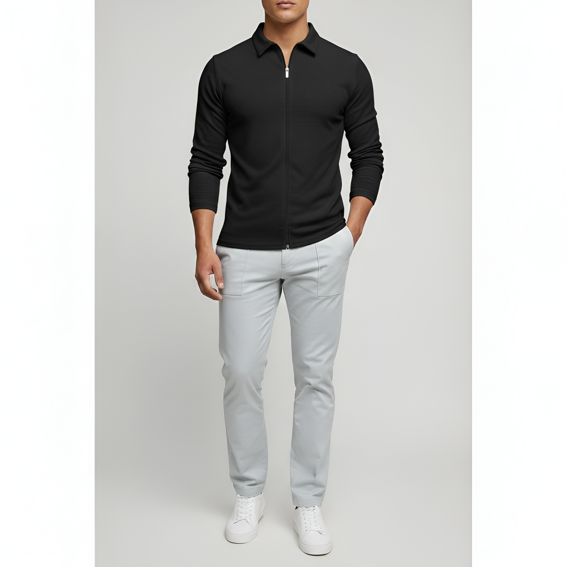 Uomo Maglione Cotone Lungo Maniche Zip - VogeLuxe