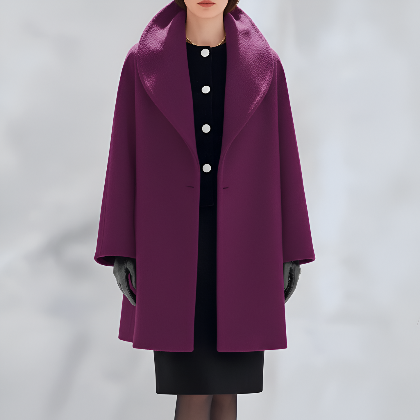 Elegante Donna Wool Blend Coat con Collo Largo