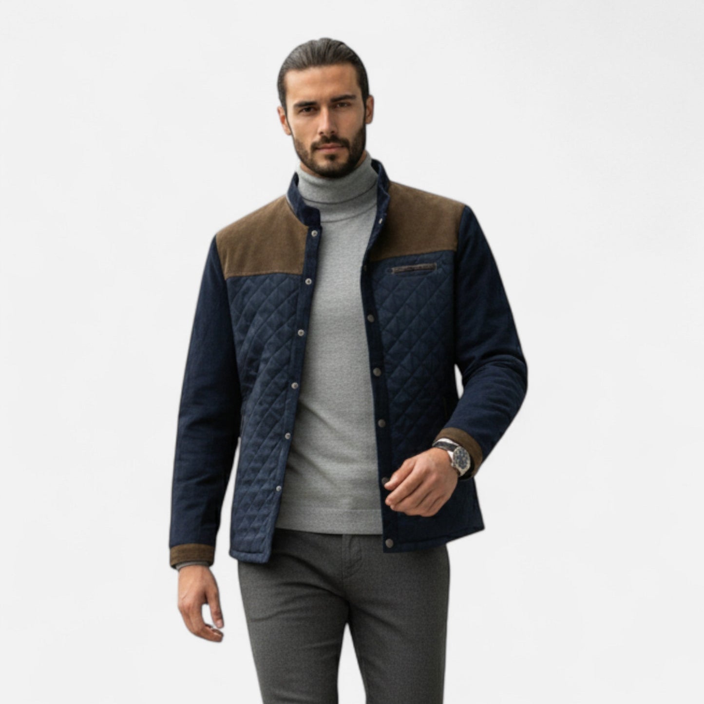 Stylish Men's Slim Fit Patchwork Jacket - VogeLuxe