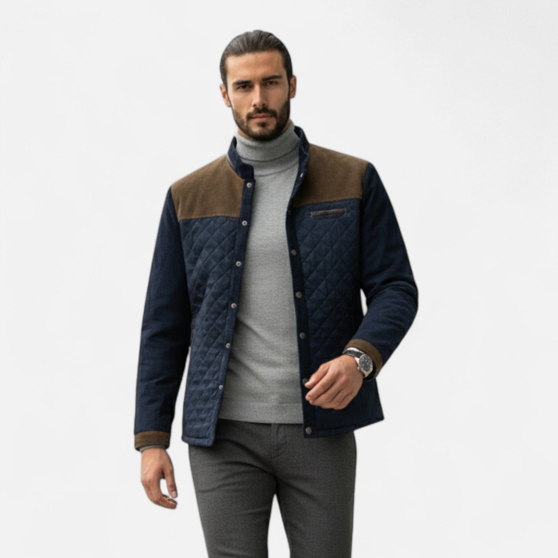 Stylish Men's Slim Fit Patchwork Jacket - VogeLuxe