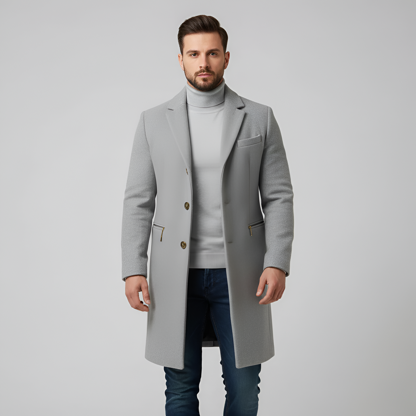 Classic Wool Men's Coat with Lapel and Button Closure