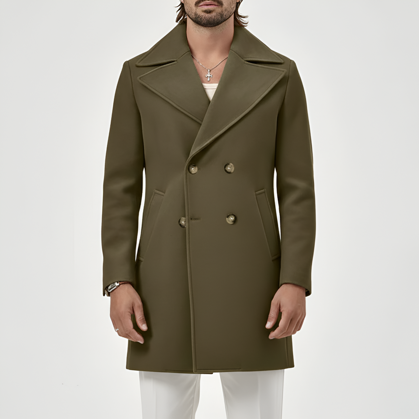 Warm Double-Breasted Wool Men's Coat
