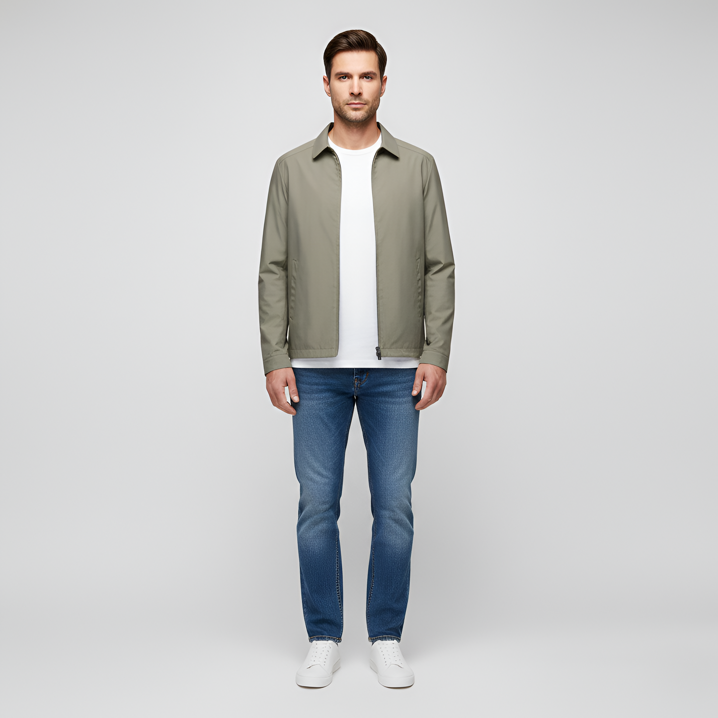Uomo Giacca Leggera Impermeabile con Zip e Colletto Sportivo